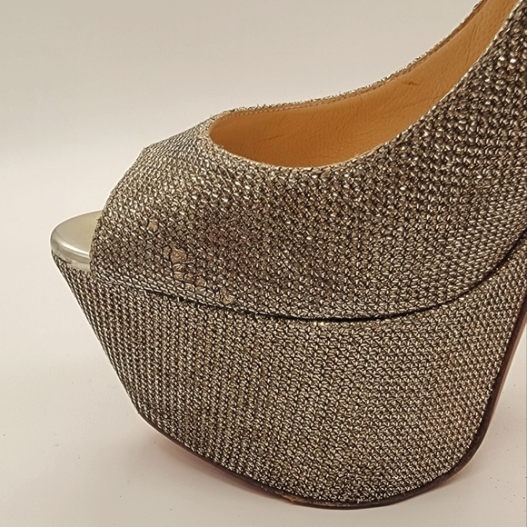 Christian Louboutin Metallic Glitter Lady Peep Pumps Ultra high heels Size 38.5 - Picture 11 of 13